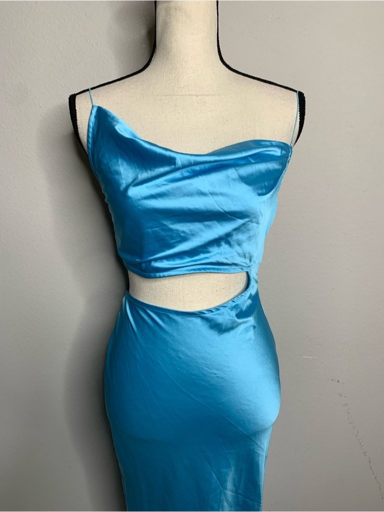 Nwt Jluxlabel Marine Light Blue Satin Cowl Neck Cutout Midi Maxi Dress — image 6 of 8